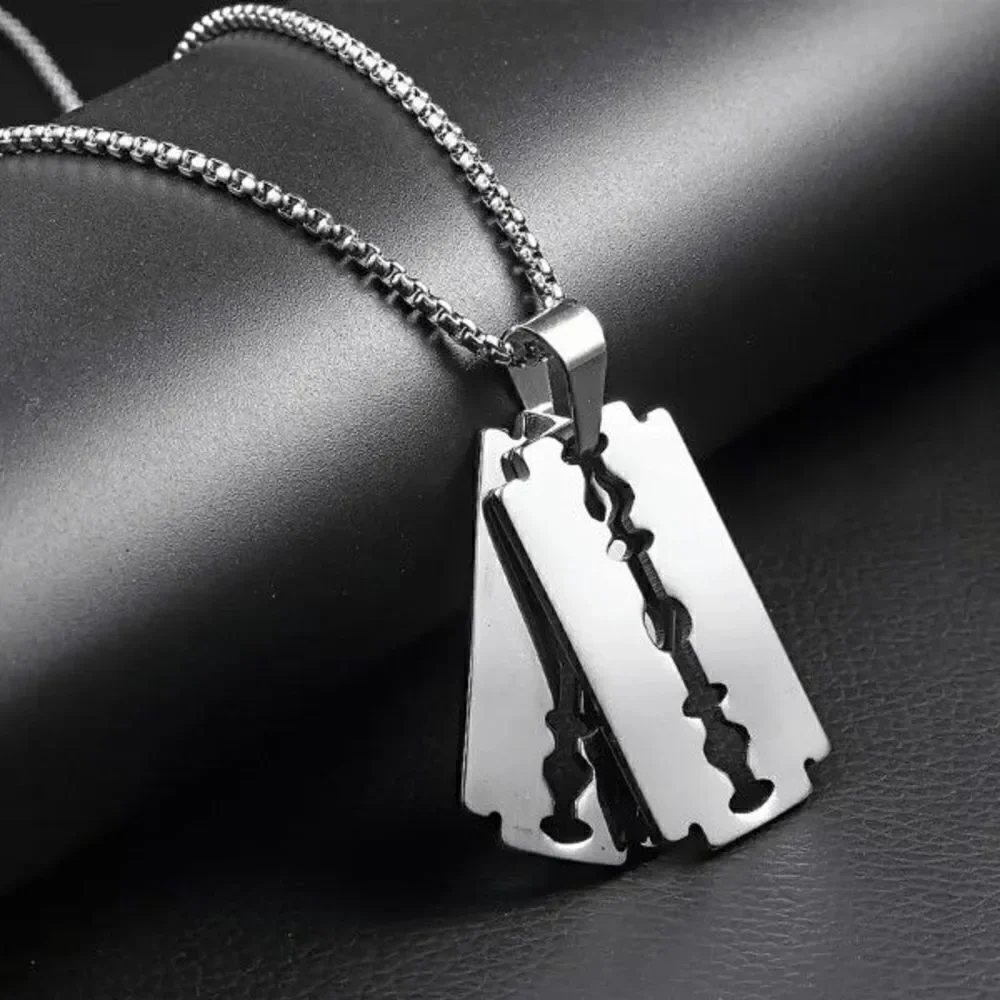 Razor Blade Stainless Steel Pendant Necklace